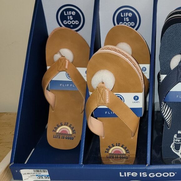 Ladies Life Is Good Take It EasyTan Flip Flops Size 7 or 9 NWT - Picture 1 of 11